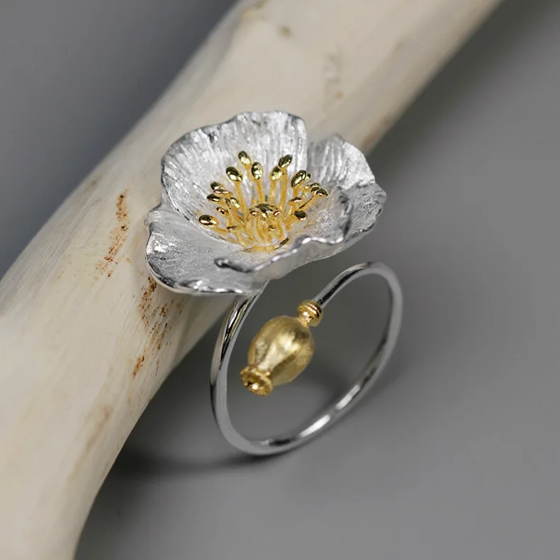 

Wholesale Handmade 925 Sterling Silver Poppy Flower Ring Jewelry