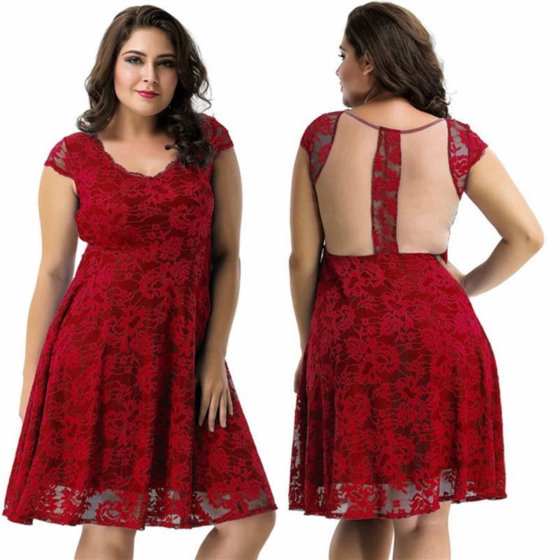 

Plus size lady dresses lace fat women lady elegant casual dresses