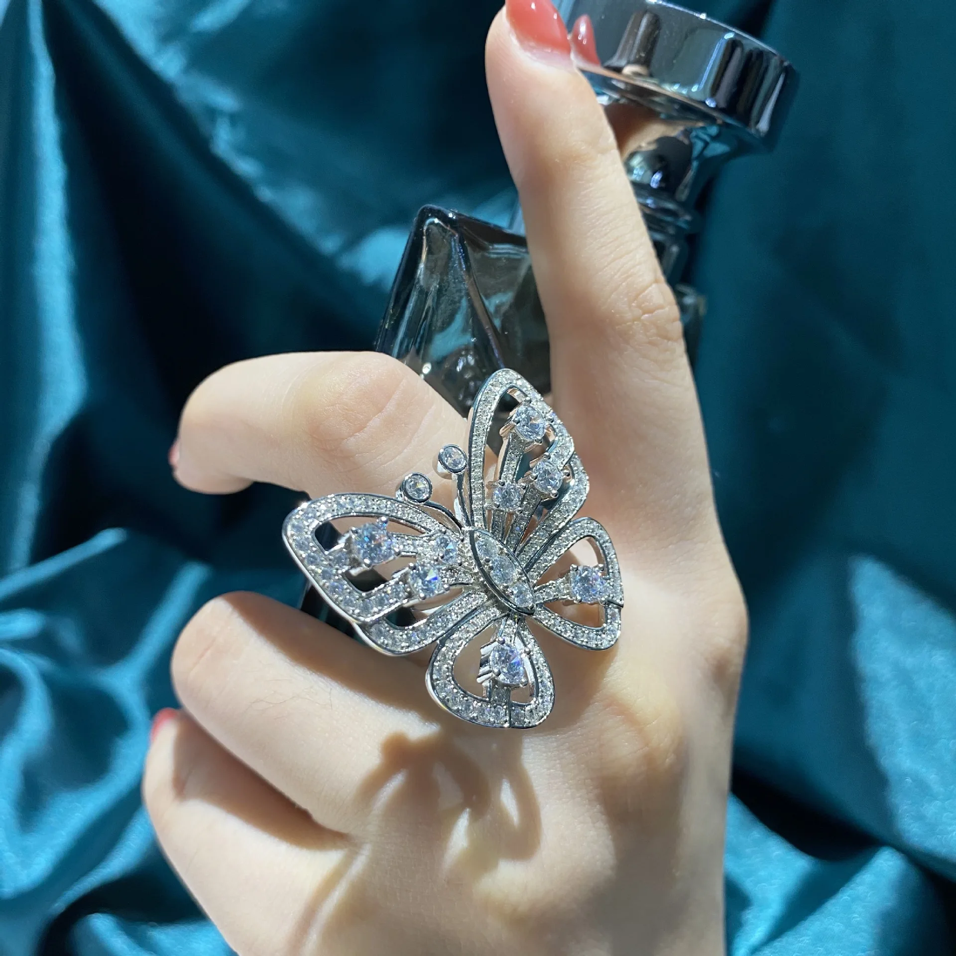 

Fashion latest high quality zircon 925 sterling silver butterfly ring zircon rings