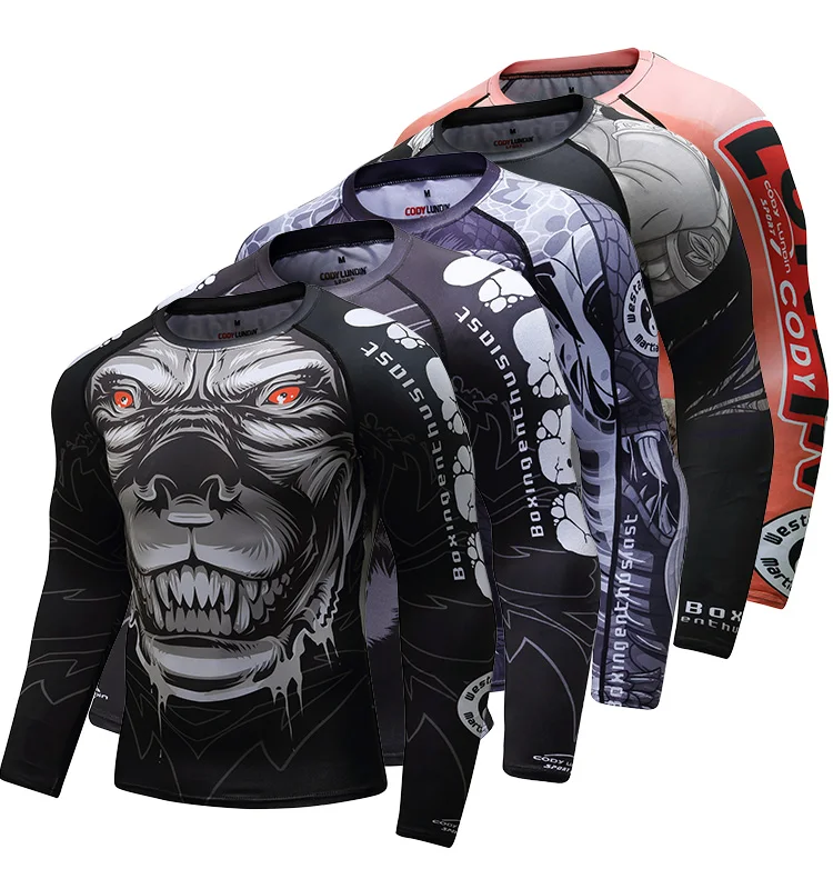 MMA Shirts OEM Rash Guard Custom Logo Mens Long Sleeve Sportswear 