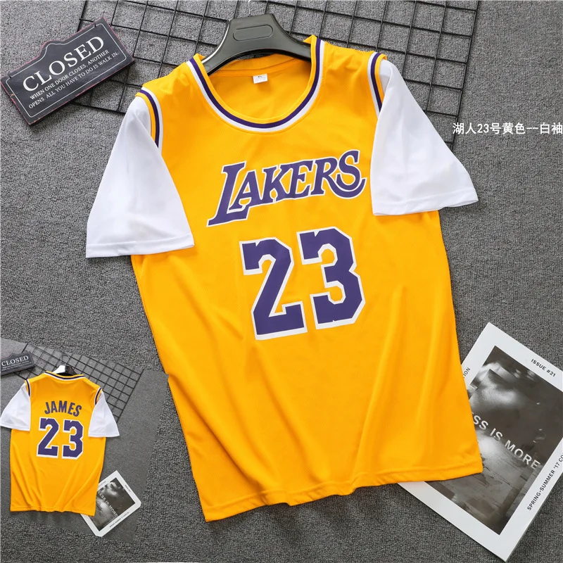 

Wholesale James Kobe Curry Deportes Basketball Fake-Two-Piece T-Shirt Men Hip-Hop Sports Jersey Training Street Short Sleeve