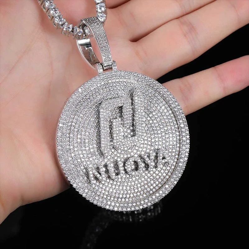 

hot Selling hiphop Jewelry 18K Gold Plated Customized letter name Pendant Iced Out Circle Diamond full plate pendant, White