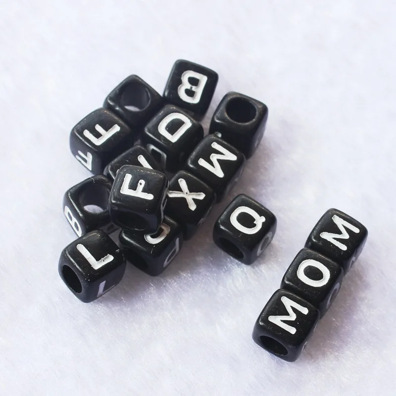 

DIY Jewelry Making Accessories  Black Square Acrylic White Alphabet Letter Pattern Beads