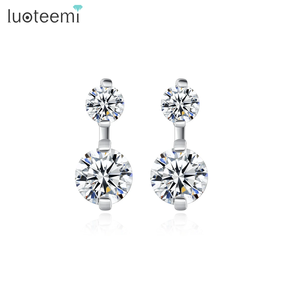 LUOTEEMI Wholesale Clear CZ Female Single Elegant Design Sparkling Dinner Party Fine Jewelry Double Side Stud Earrings Girls