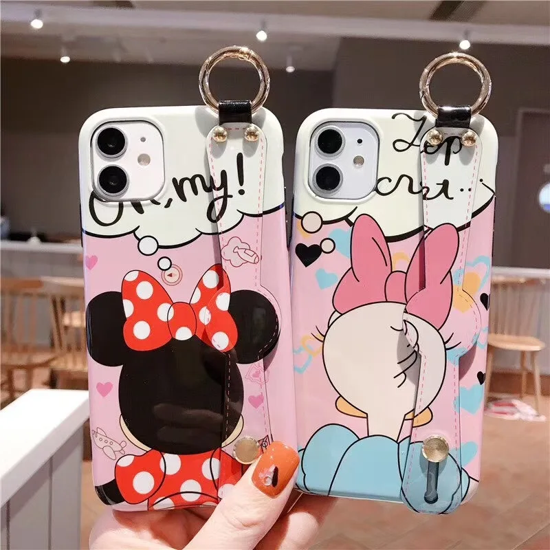 

Anime Belt wristband Minnie Daisy Donald duck holder Phone Case For iPhone 12 12 pro 11 7 8 XS X Cover, Colorful