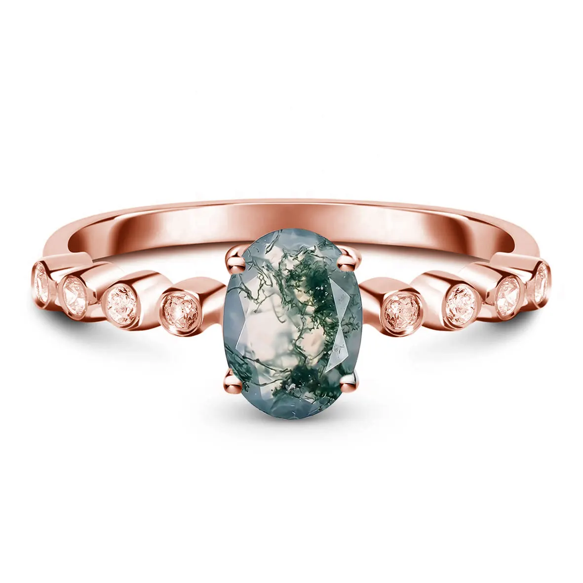 Sterling Sliver Ring Gold Plated Luxury Gemstone Ring Marquise Cut Moss Agate Jewelry Multi Stone Ring