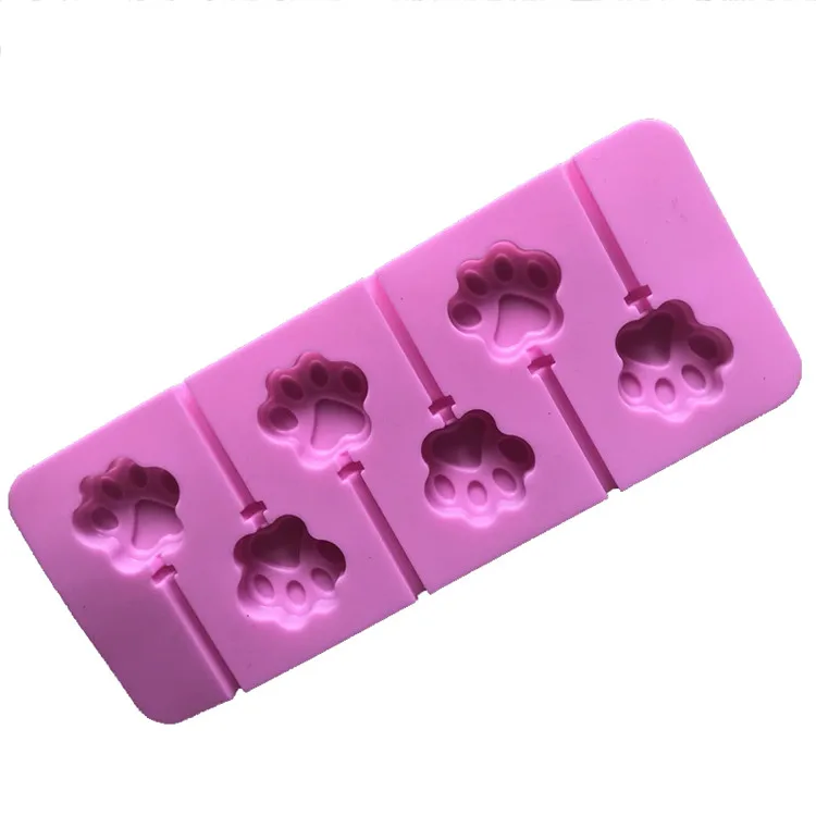 

J053 6 cavity paw print lollipop molds silicone for ice cream chocolate cupcake topper decoration, Random