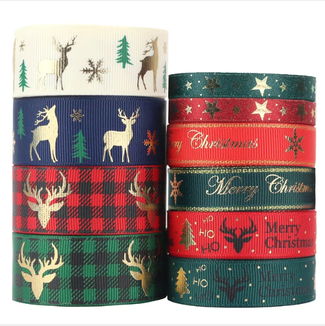 

NEW Bronzing note Christmas ribbon Christmas tree decoration Christmas gift wrapping ribbon for New Year decorating, Gold and silver red and white