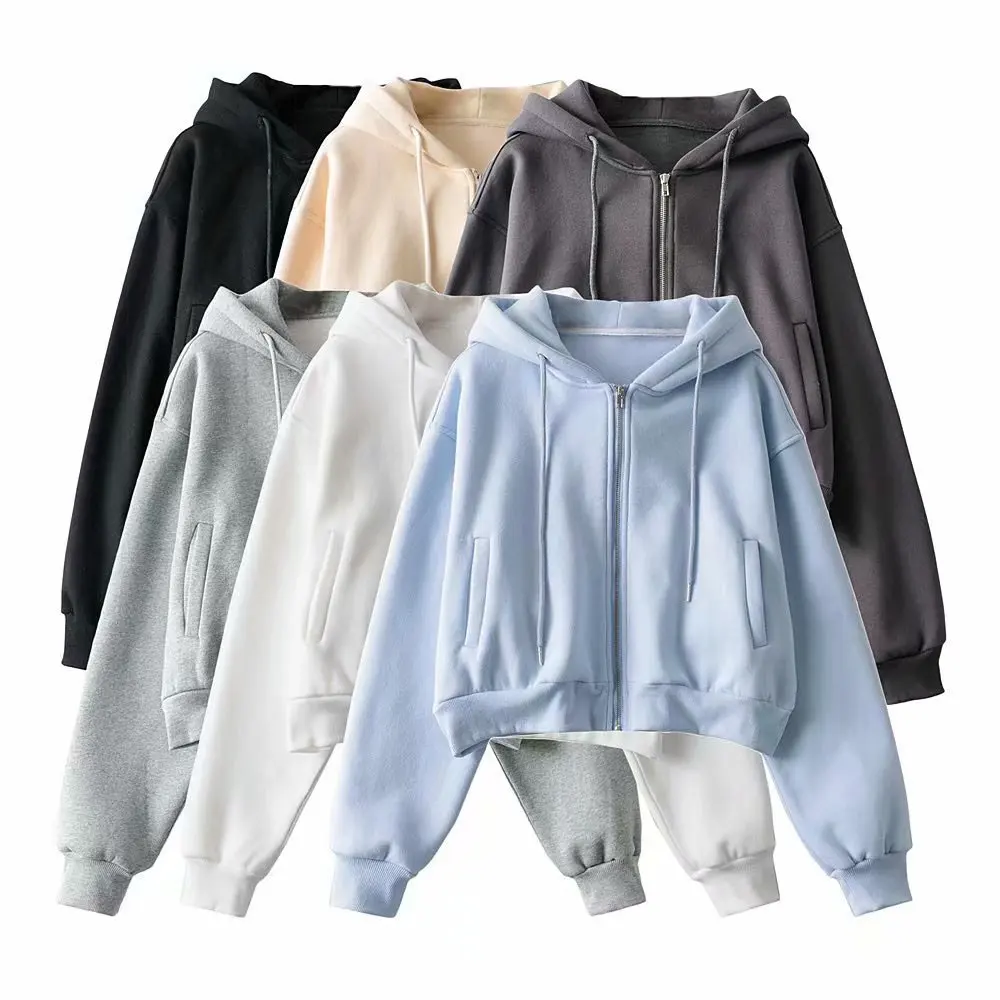 

Womens Long Sleeve Casual Loose Fleece Lined Zipper Sweatshirt