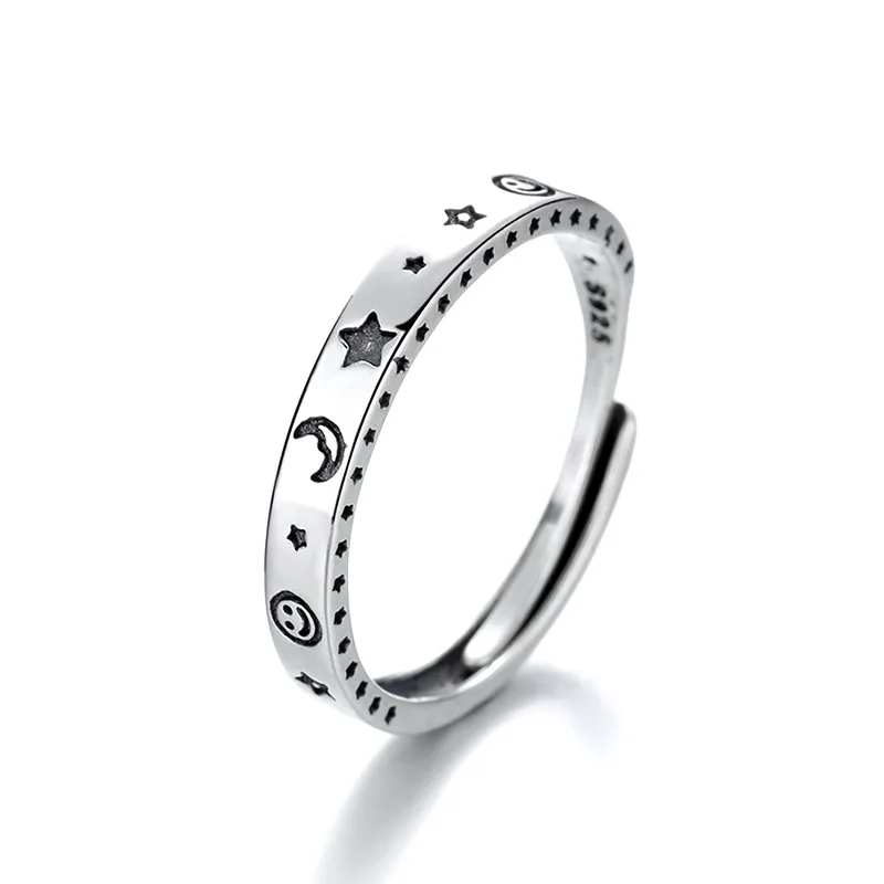 

Fashion Couple Ring Jewelry S925 Sterling Silver Moon Star Flower Adjustable Rings