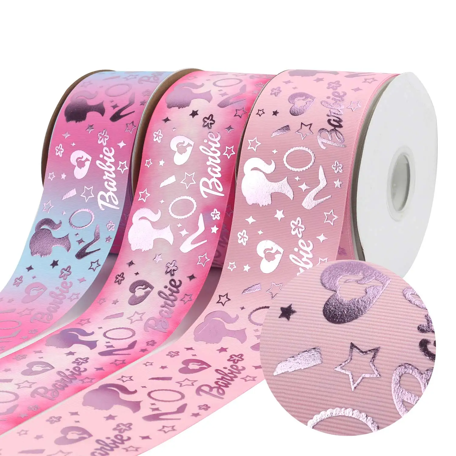 

Midi Ribbons Liston 75mm Pink Foil Printed Girls Polyester Grosgrain Ribbon for Hair Bows DIY Crafts, Request