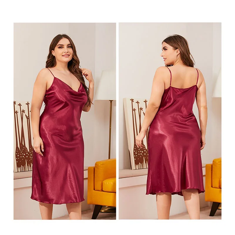 

Wholesale loose big yards pajama summer women nightdress plus size sexy night wear solid color dress, 3colors