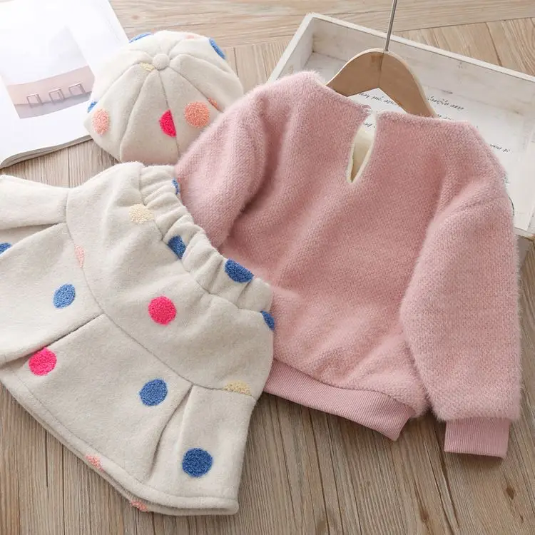 

Winter girls dresses sets hats skirts kids clothes fleece kids coat with dress boutiques children clothes