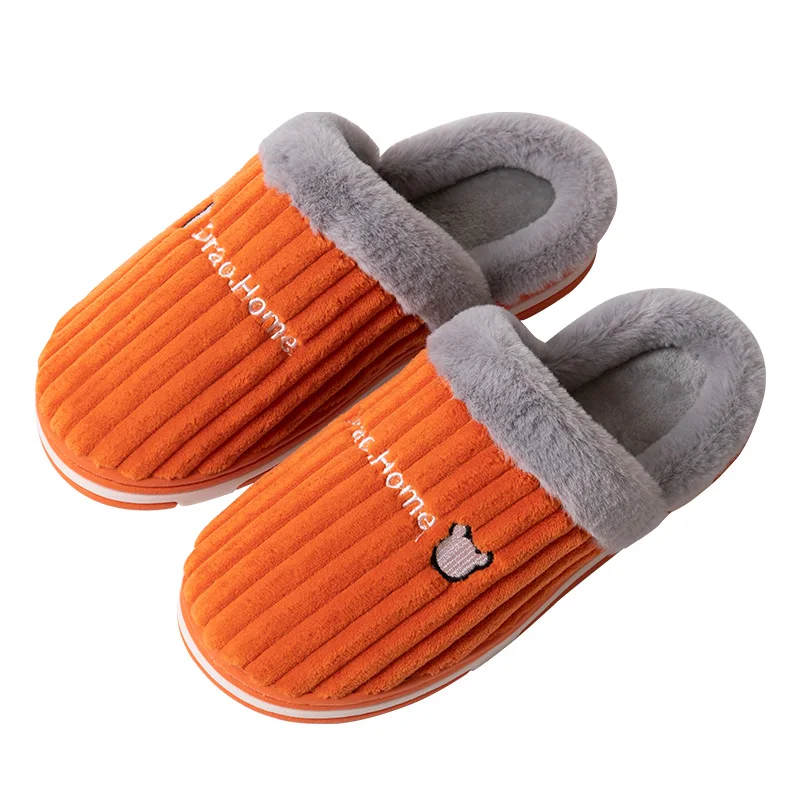 

Men Women Fluffy Thermal Soft Soled Winter Slippers Adult Room Cotton Bedroom Slides Wool Warm Non-Skid Plush Fur Slippers, Solid color