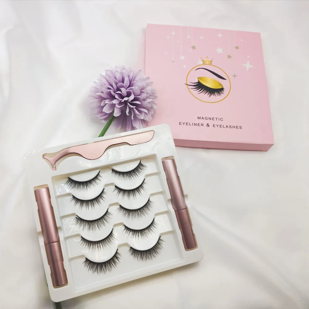 

New custom design magnetic lashes 5 pairs magnetic eyelashes with 2 eyeliner
