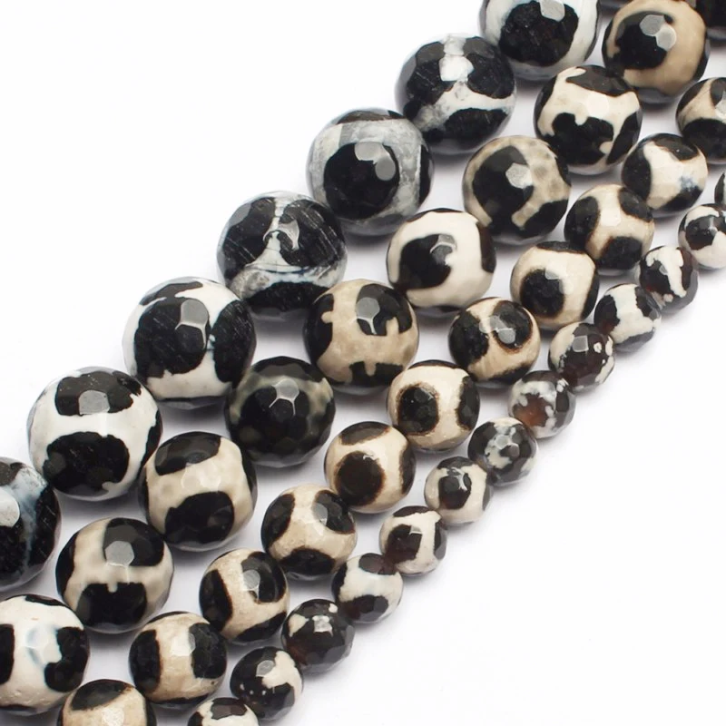 

Wholesale 6MM-12MM Faceted Black White Football Stripe Round Tibetan Agates Stone Beads for Bracelets Jewelry Making