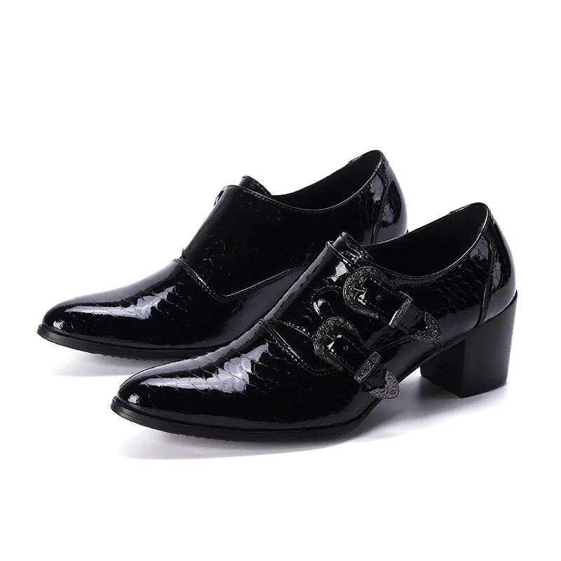 

2022 Amazon Hot Sales Men's Formal Shoes Round Toe Square Heel Patent Leather Men's British Style Leather Shoes