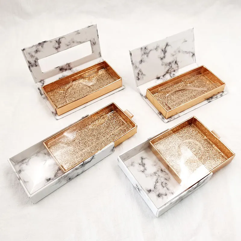 Wholesale luxury quality marble slide eyelash boxes magnetic eyelash packaging box private label for real 3d mink eyelashes