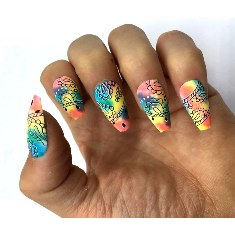 

Ballerina Fake Nails Green Tips Acrylic Thick False 24 Pc Nail Set Kit with Adhesive Tabs, Multi color