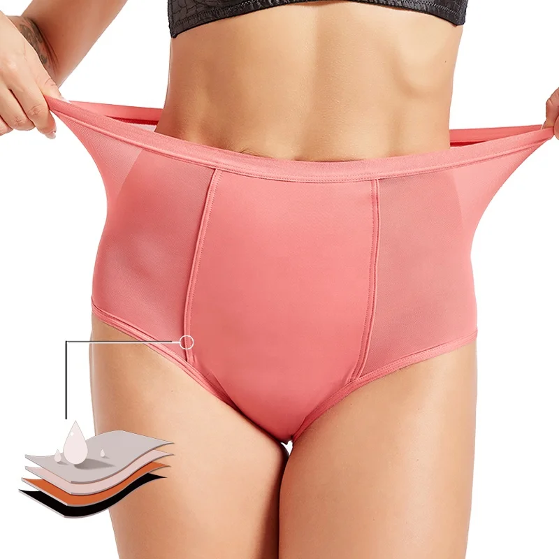 

Women high waist leak-proof 4 layers absorbent cullotte menstruelle sexy mesh menstrual period panties