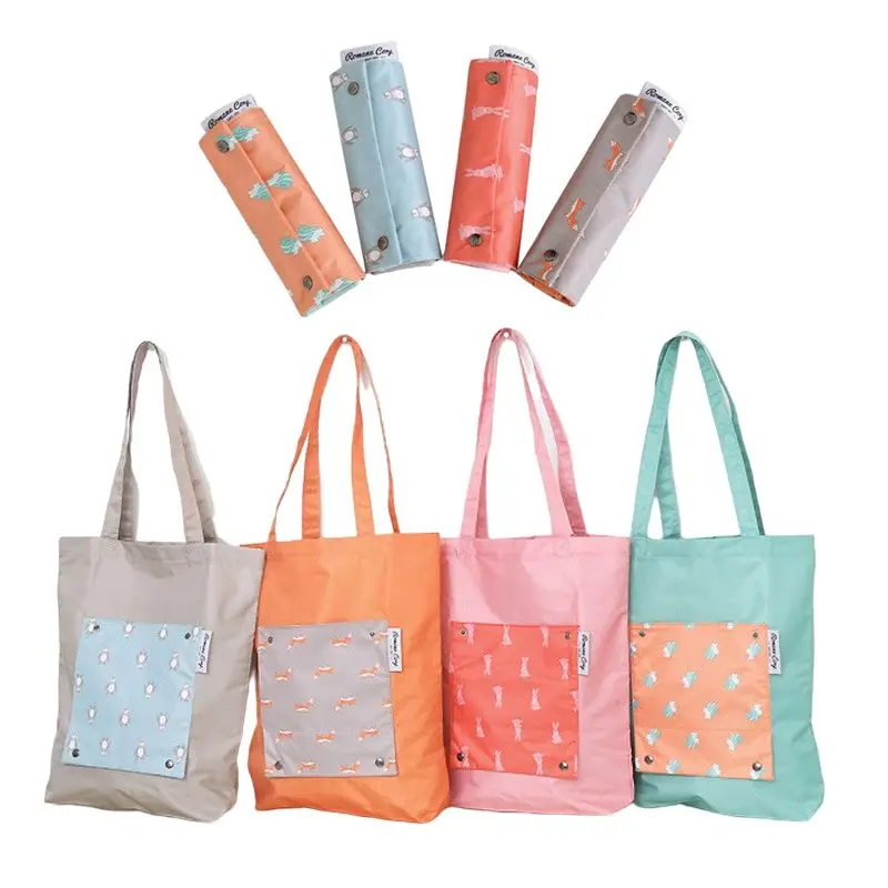 

Printed Cartoon Pattern Kids Packet Shopping Bag Waterproof Polyester Folding Handbags For Women