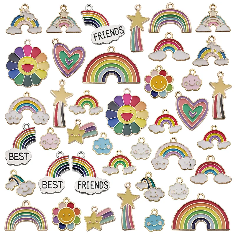 

40 Pieces Jewelry Charms Set Mixed Gold Rainbow Alloy Charms Unicorn Kids Charm Pendant for DIY Jewelry Craft Making Accessory