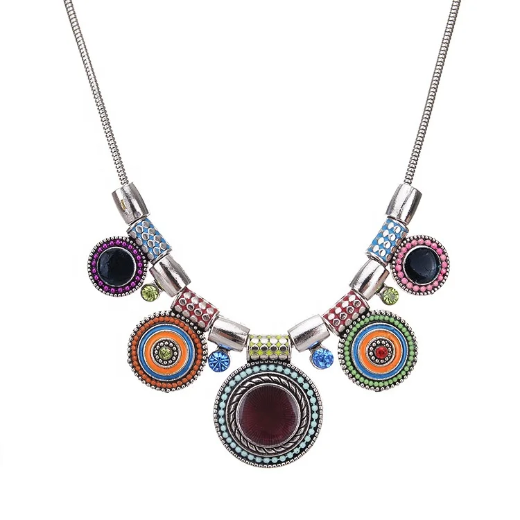 

Wholesale bohemia geometric colorful gemstone chocker necklace jewelry for women