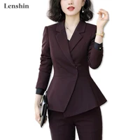 

Lenshin Soft and Comfortable 2 Pieces Set Formal Pant Suit for Women Work Wear Office Lady Style Business Jacket with Pan