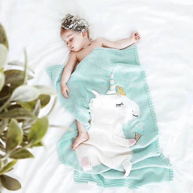 Hot Sale Home Style Flamingo and Unicorn Print Knitted Throw Blanket for Kids and Babies