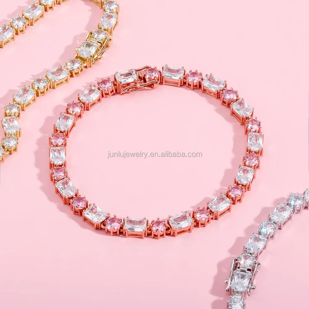 6毫米高品质圆形和方形冰镇bling立方氧化锆宝石女士手链嘻哈时尚饰品