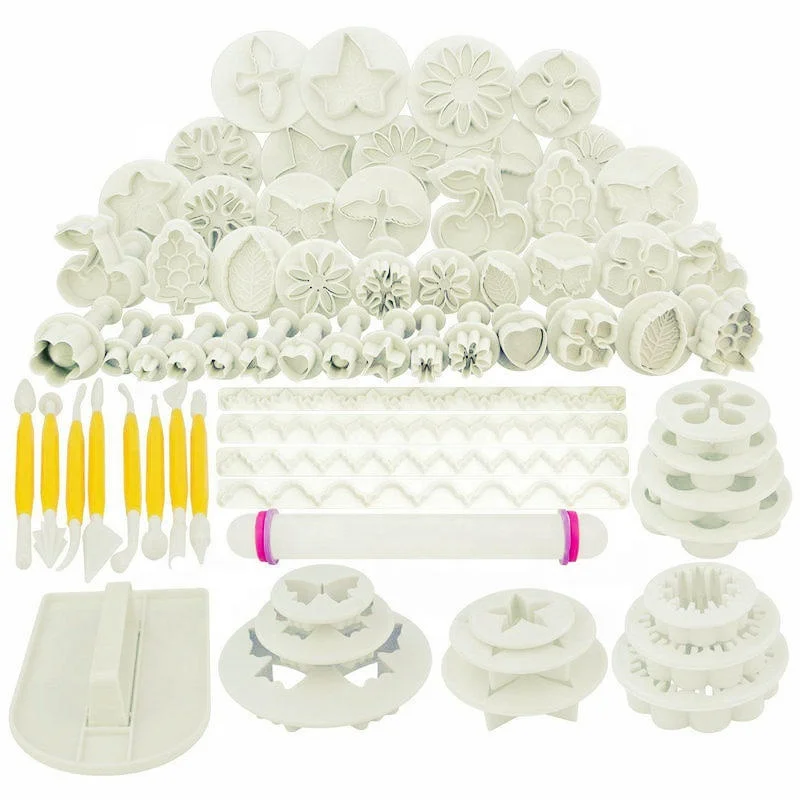 

68 pcs Fondant Cake Decorating Plunger Cutter Tools Cookies Mould 21 style plastic cookie cutters Baking accessories, White