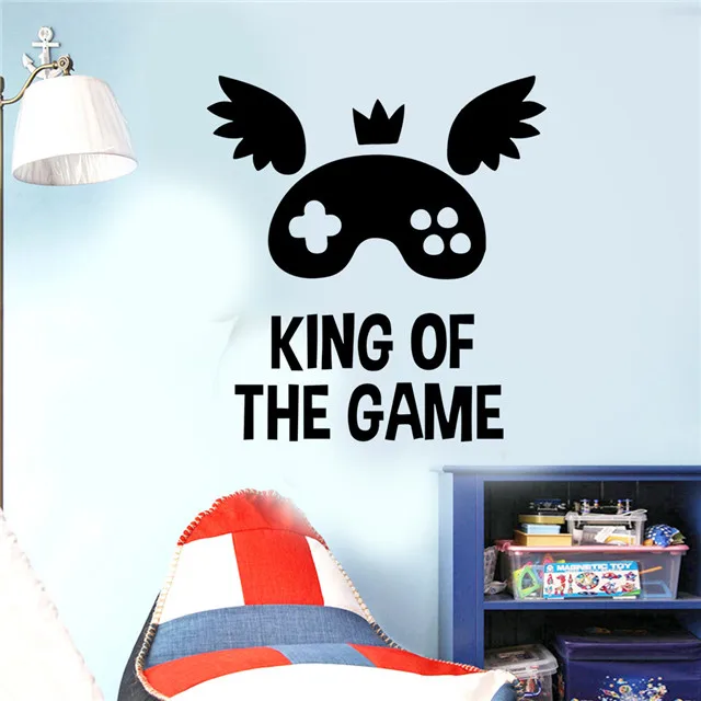 

Cartoon Wings King of The Game Text Sticker Living Room Bedroom Decoration Sticker, As picture