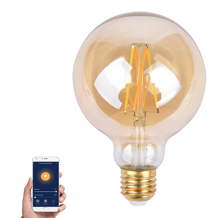 Color Temperature Adjustable G95 Smart Bulb WIFI Tuya, 6.5W LED Light Bulb Smart Filament With Timing Function