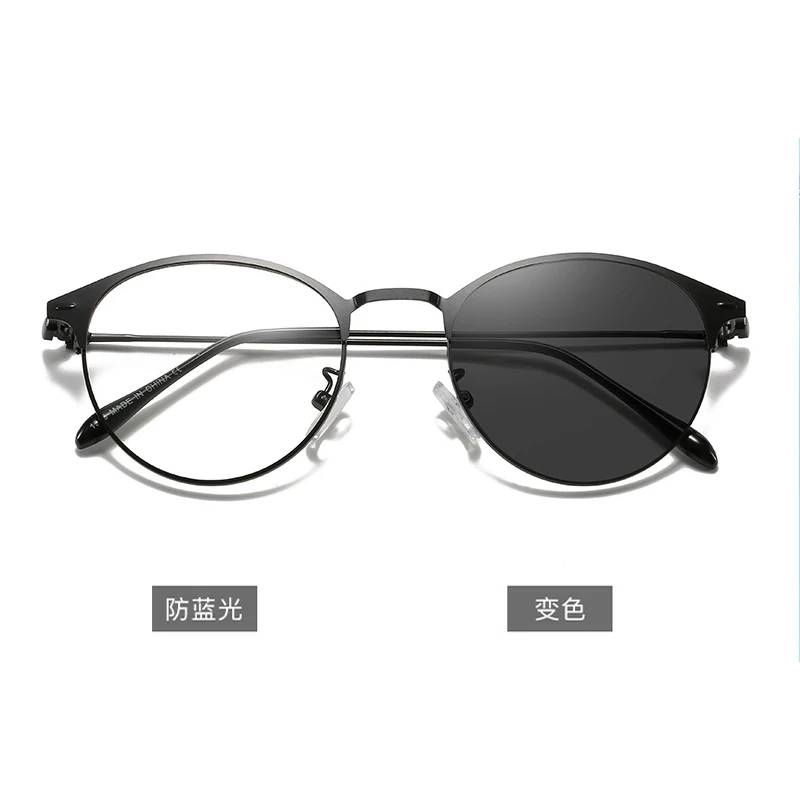 

Wholesale customized logo Metal optical round half frame women men anti blue light photochromic glasses, Custom colors