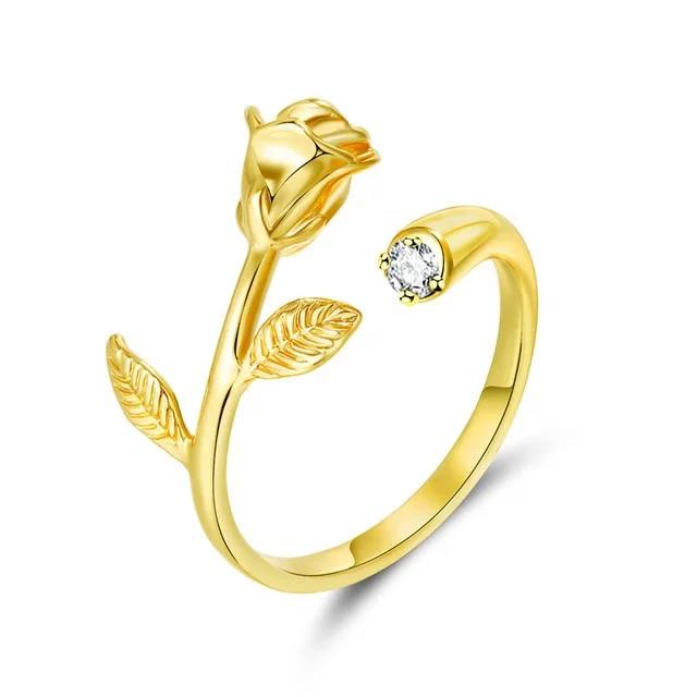 

Free Shipping Jewelry Pave Setting Zircon Fashion Women Plated 18K Yellow Gold Rose Ring