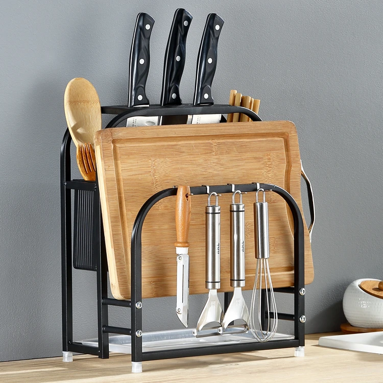 

Multi purpose Knife Cutting Board Storage Rack Kitchen Stainless Steel kichen table Rack, Black
