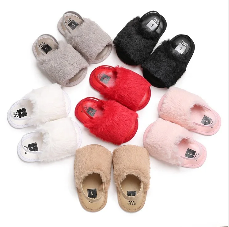 

Wholesale Infant Fur Sandals Summer Girl Fancy Cute Baby Furry Slippers, Pink