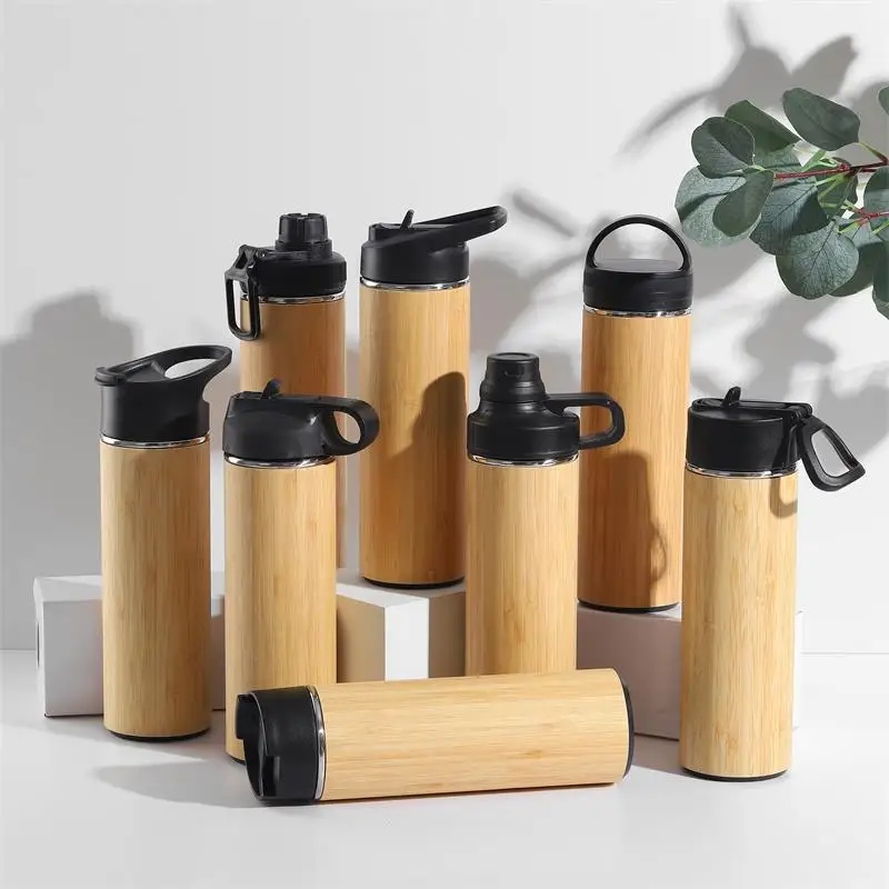 

Double Wall Stainless Steel Thermos Insulated Vaccum Bamboo Lid Water Bottle, Transparent