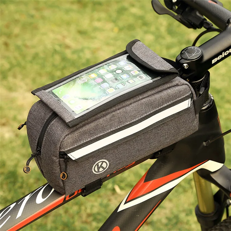 

Bike Front Bag Waterproof Top Tube Phone Touch Screen Bicycle Accessories Bicycle Frame Bag, Grey