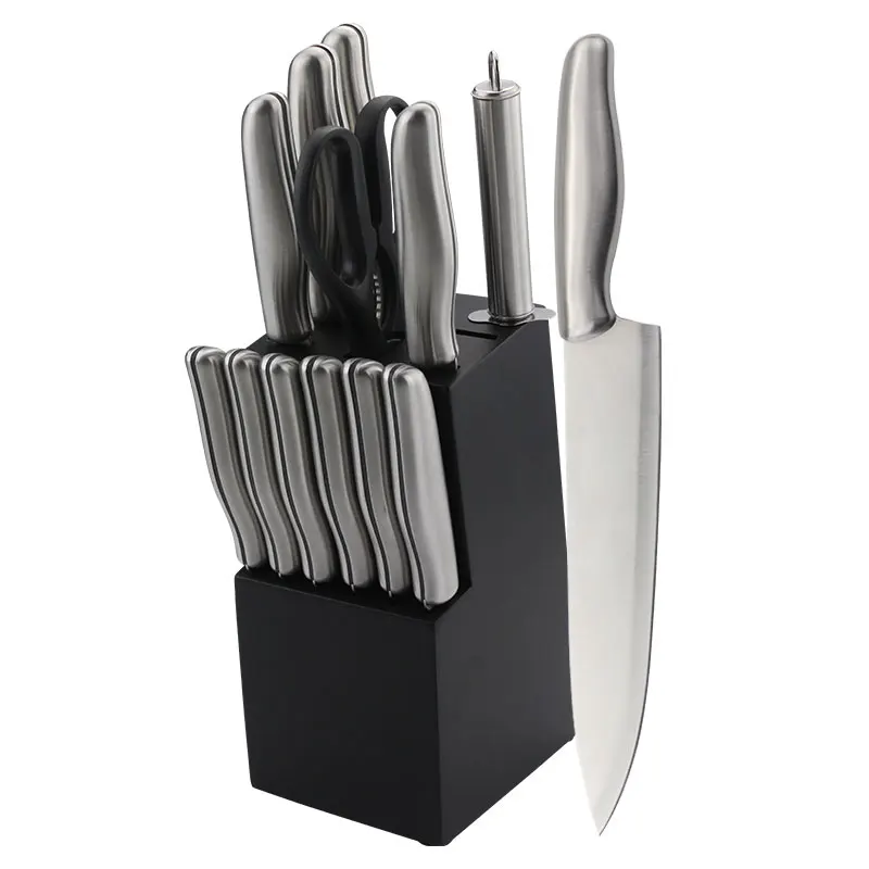 

Yangjiang Chinese 14 Piece High Carbon Stainless Steel Knife set Block Set with wooden block sharpener scissors