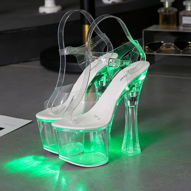 

Wholesale Luminous Women Crystal Spool High Heels Sandals Ladies Nightclub LED Pole Dance Shoes, Colored lights