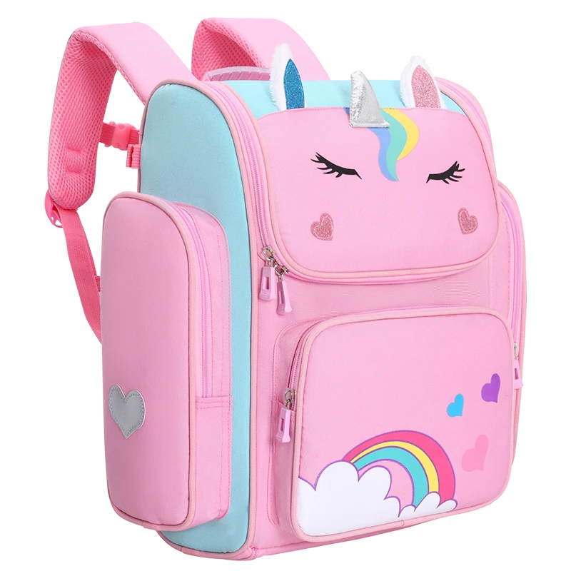 

factory sale kawaii girls book bag durable waterproof backpack cartoon unicorn school bags, Pinkgrey,blue,purple