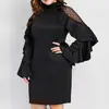 fashion elegant solid black latest design long sleeve autumn plus size women clothing dress