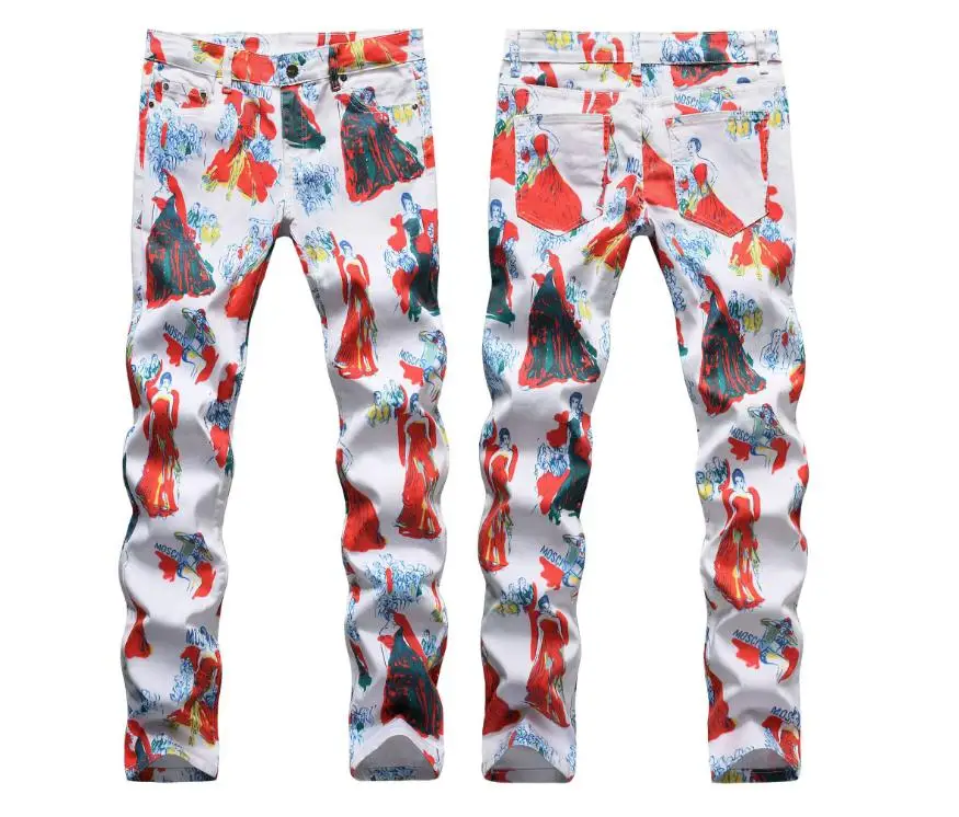 

Male Print Jeans Denim Pants Plus Size Trousers