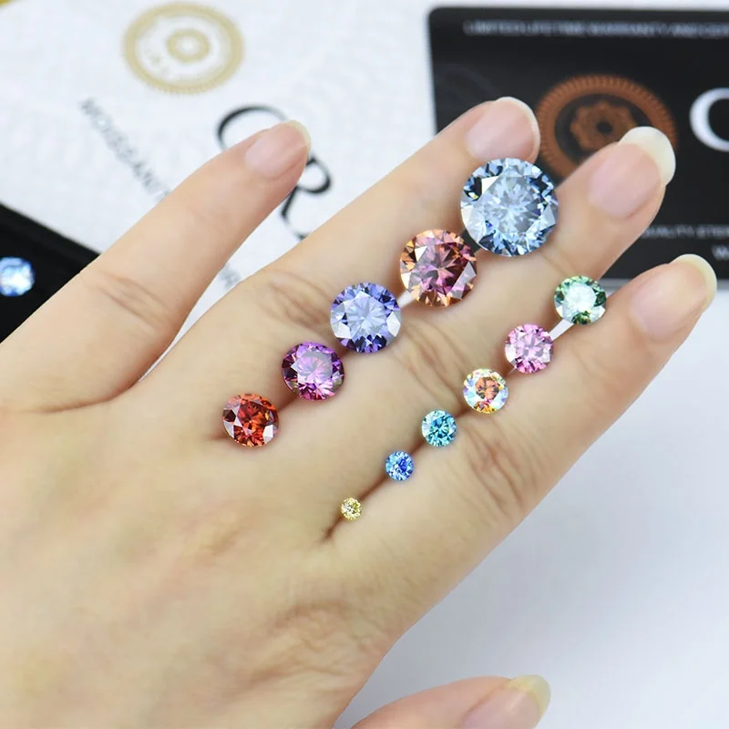 Xingyue gems 4-11mm round gra certified vvs purple red yellow green pink blue colored wholesale diamond stones loose moissanite