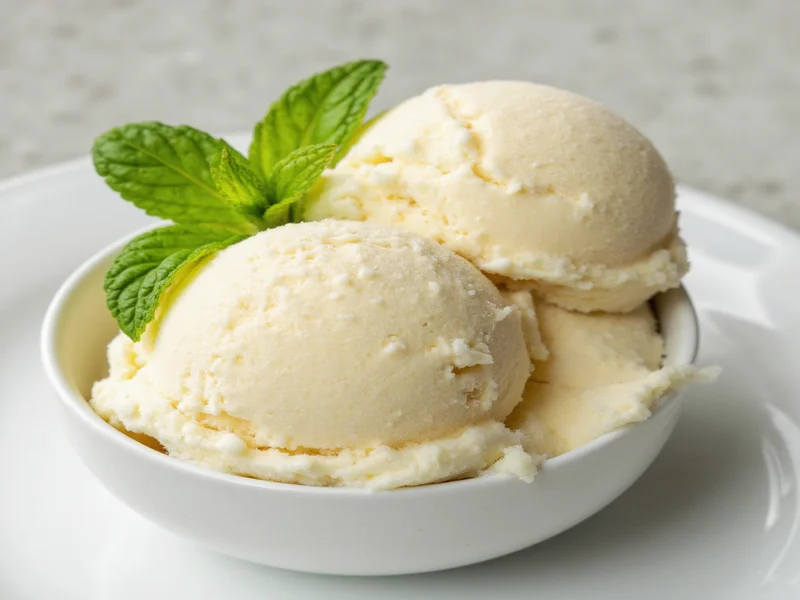 Homemade ice cream scoops with fresh mint garnish