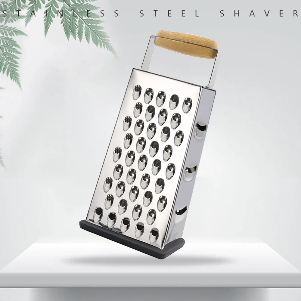 

Professional Box Grater Stainless Steel with 4 Sides Wood Handle Grater Cheese Grater Kitchen Sharp Shaver