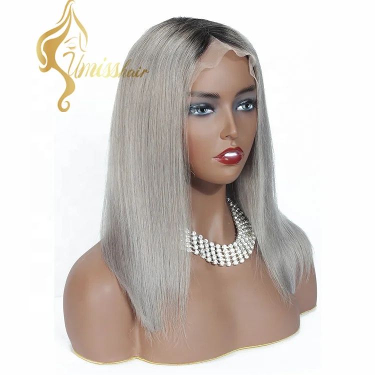 Wholesale Virgin Hair Vendors Lace Front Wig Mink Brazilian Hair Silky Straight Grey Bob Human Hair Wigs