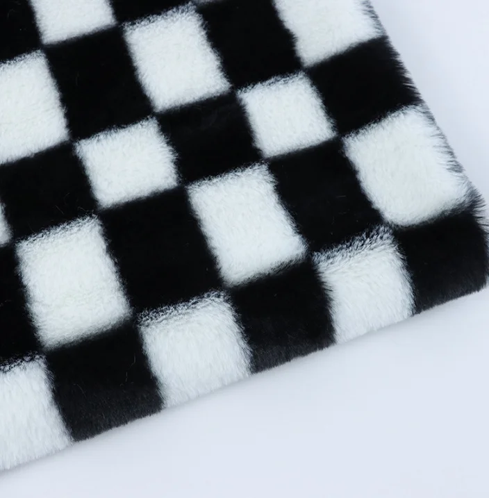 

High Quality 500g Two Color Plaid Printed Imitation Rabbit Fur Soft Fake Fur Artificial Plush Faux Rabbit Hair Knitting Fabric