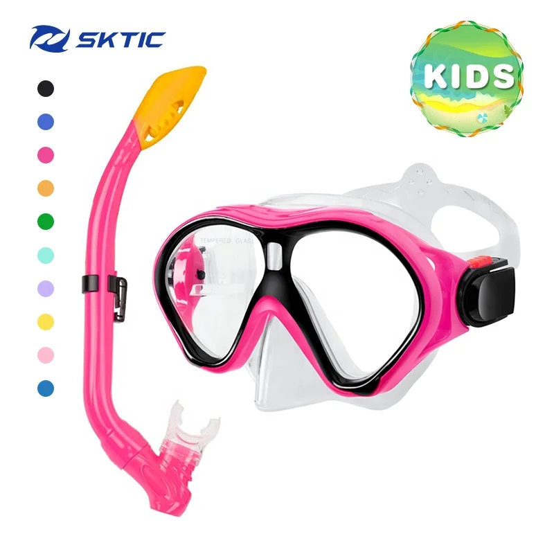 

SKTIC Teenager Diving Fins Combo Sets Scuba Snorkeling Gear Set Swimming Glasses Diving Equipment For Kids 5-15 years old, Transparent black pink